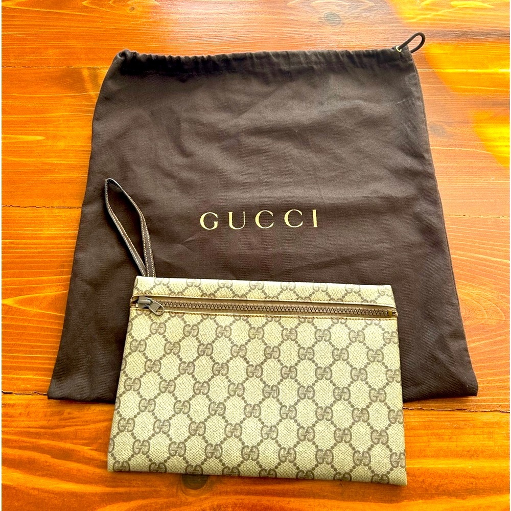 Gucci Beige and Brown Monogram Clutch